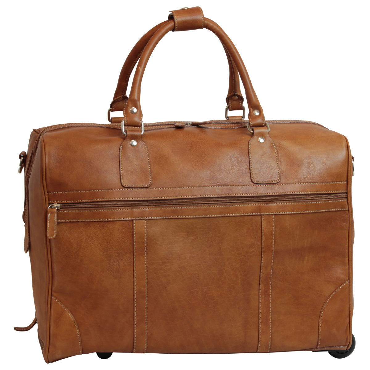 Full-grain leather duffel bag with trolley - Colonial Brown