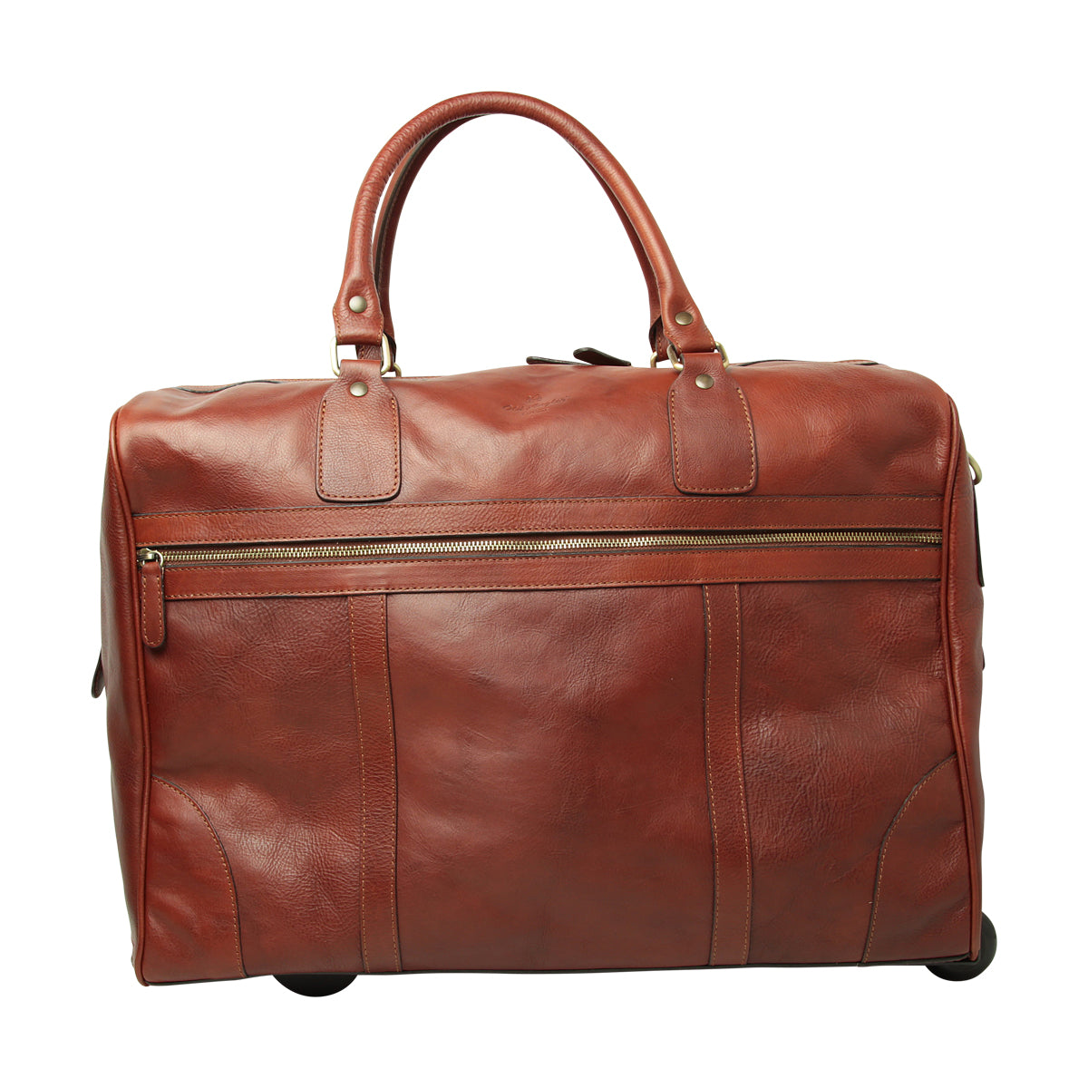 Full-grain leather duffel bag with trolley - Mohagany