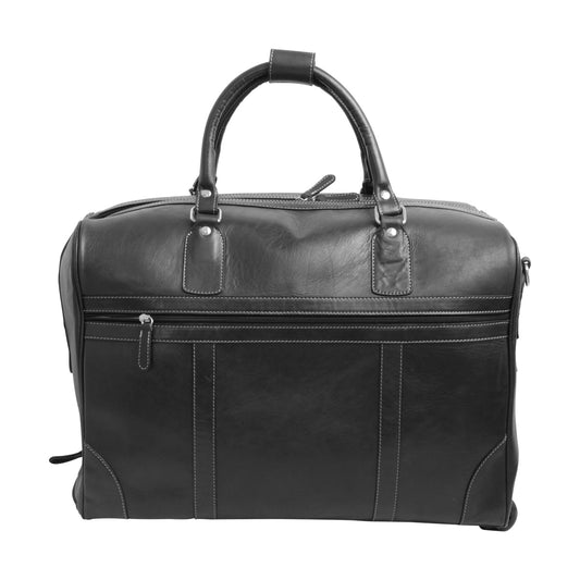 Full-grain leather duffel bag with trolley -  Black
