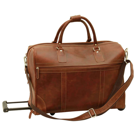 Full-grain leather duffel bag with trolley - Chestnut