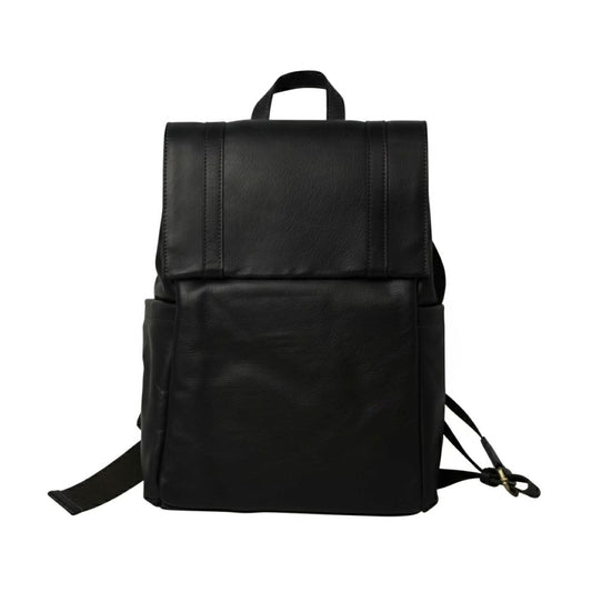Leather Laptop Backpack with Trolley Strap- Black