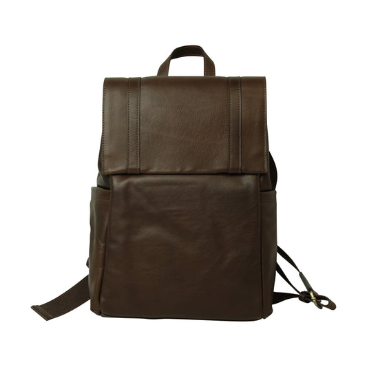 Leather Laptop Backpack with Trolley Strap- Dark Brown