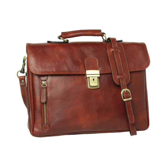 Full grain leather briefcase - Mahogany Brown