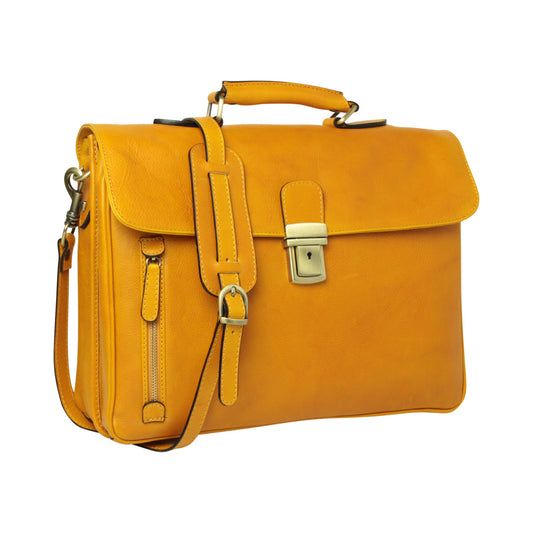 Full grain leather briefcase - yellow ochre