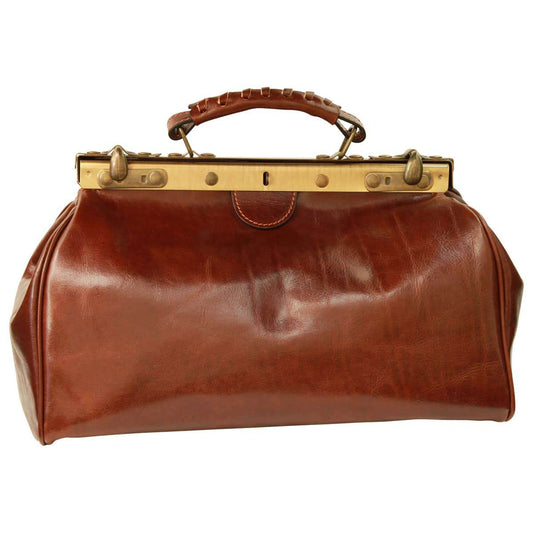 Leather Zipper Bag - Brown