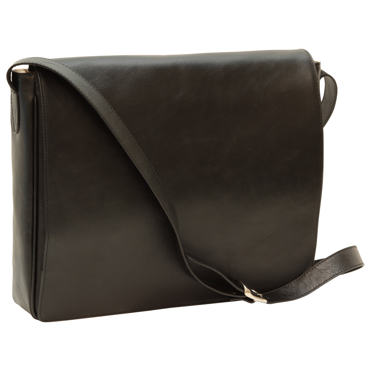 Italian Leather Messenger Bag for Men in Full-Grain Leather - Black