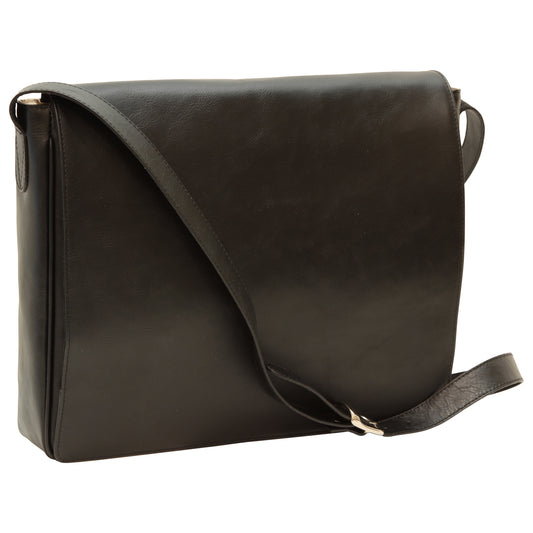 Italian Leather Messenger Bag for Men in Full-Grain Leather - Black