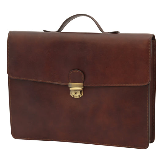 Business leather briefcase dark brown