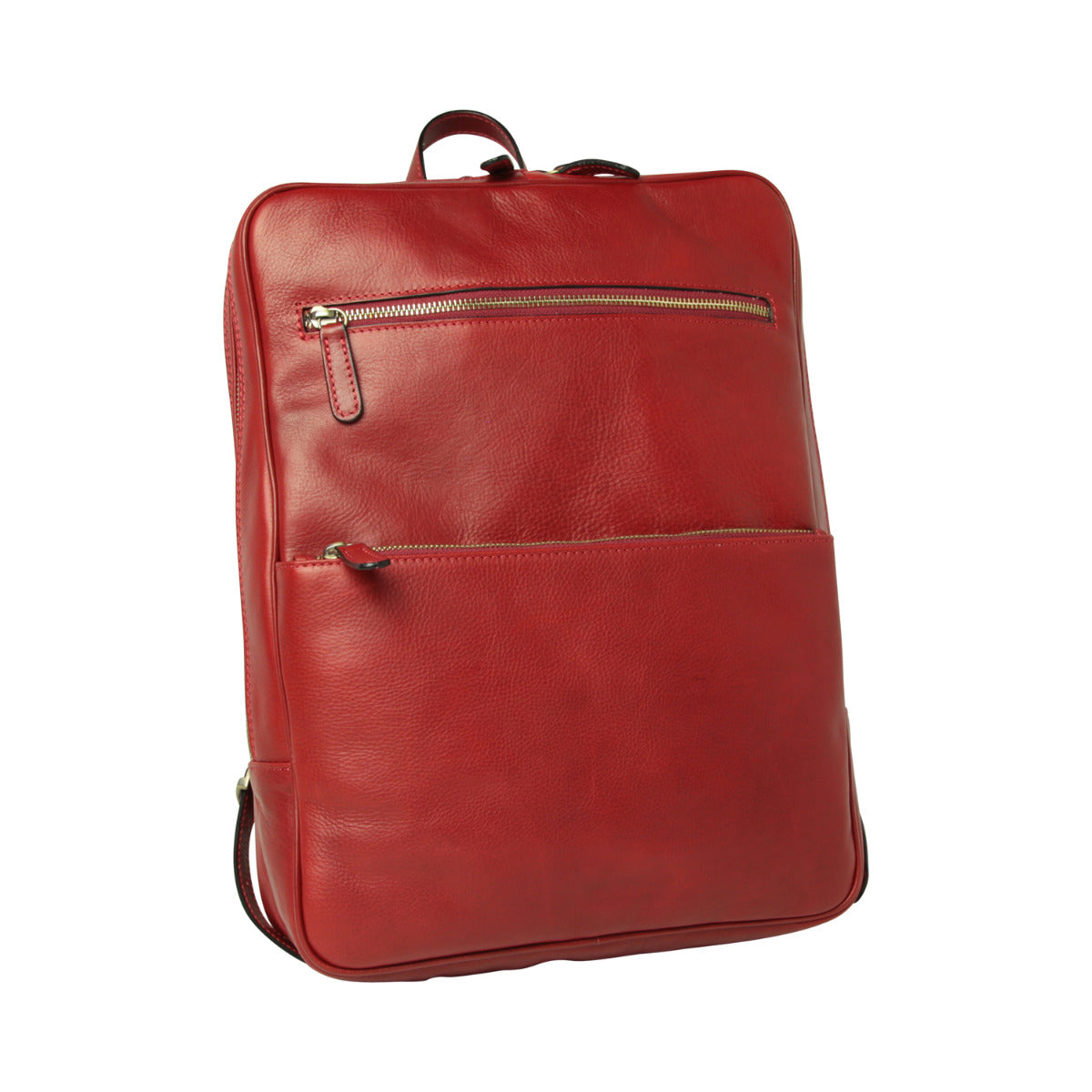 Leather back pack with backside troller strap - red