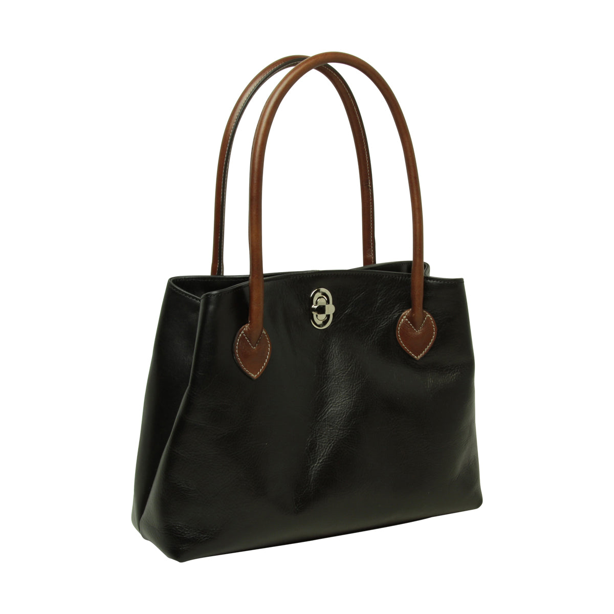 WOMAN’S TWO-HANDLE BAG IN TWO -TONE FULL-GRAIN LEATHER-BLACK