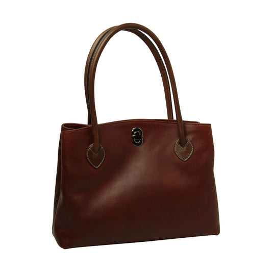 WOMAN’S TWO-HANDLE BAG IN TWO -TONE FULL-GRAIN LEATHER-TEAK
