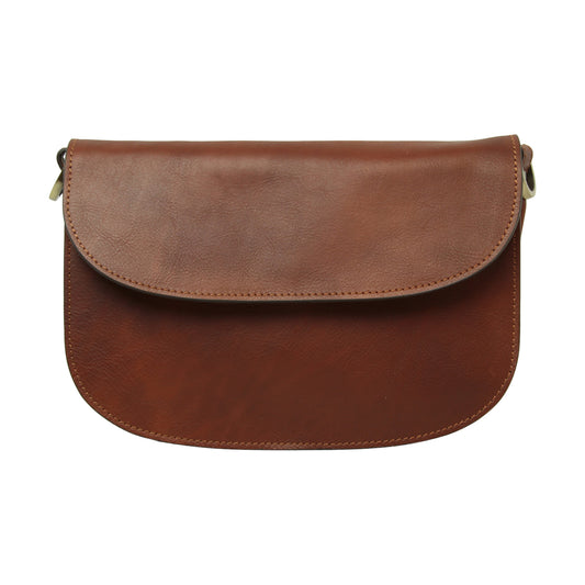 Two-sided shoulder bag in full-grain calfskin –Teak