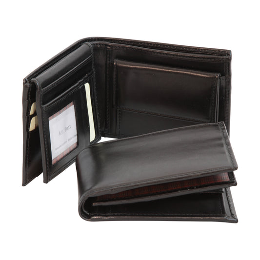Men’s Leather Wallet with Coin Pocket in Full-Grain Leather. Black